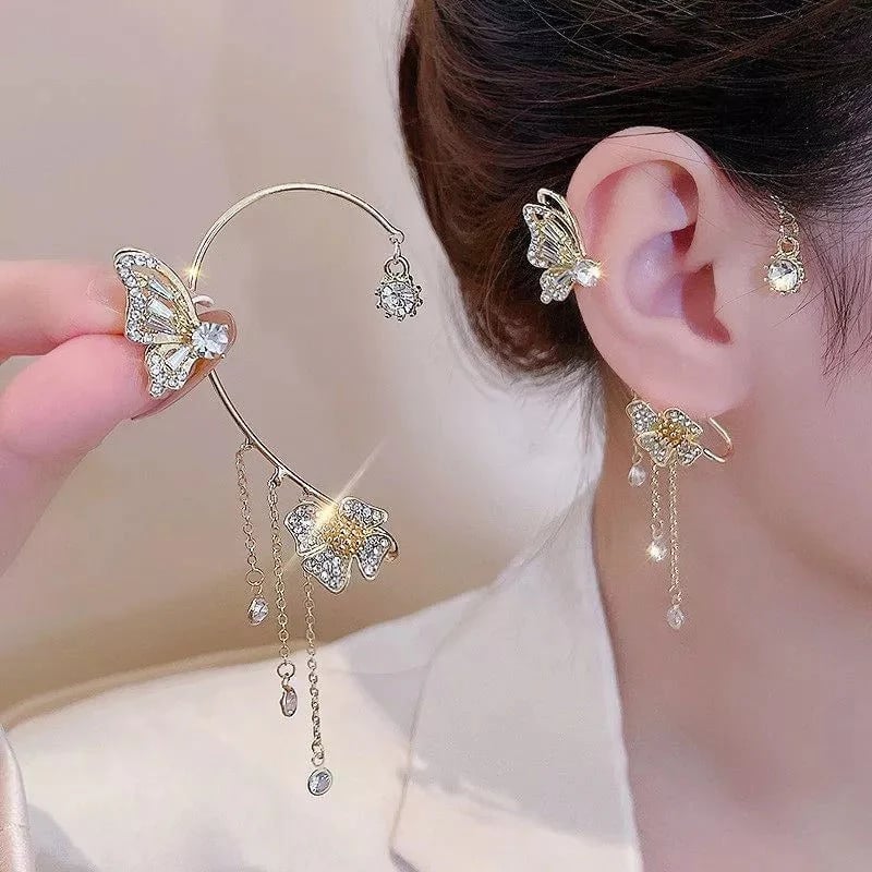 Cubic zirconia earrings with butterfly fringes Set
