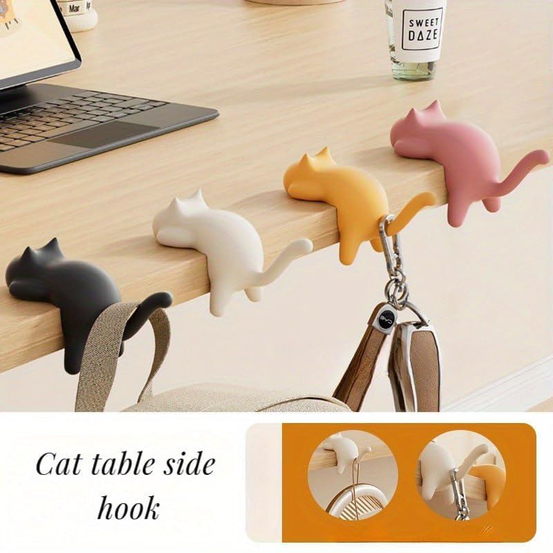 Cute Cat Desk Hook – Self Adhesive Table Side Hanger for Bags