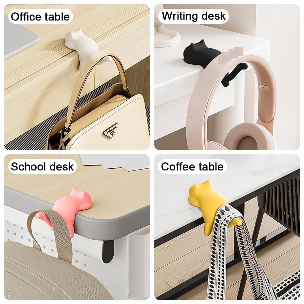 Cute Cat Desk Hook – Self Adhesive Table Side Hanger for Bags
