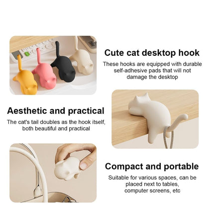 Cute Cat Desk Hook – Self Adhesive Table Side Hanger for Bags