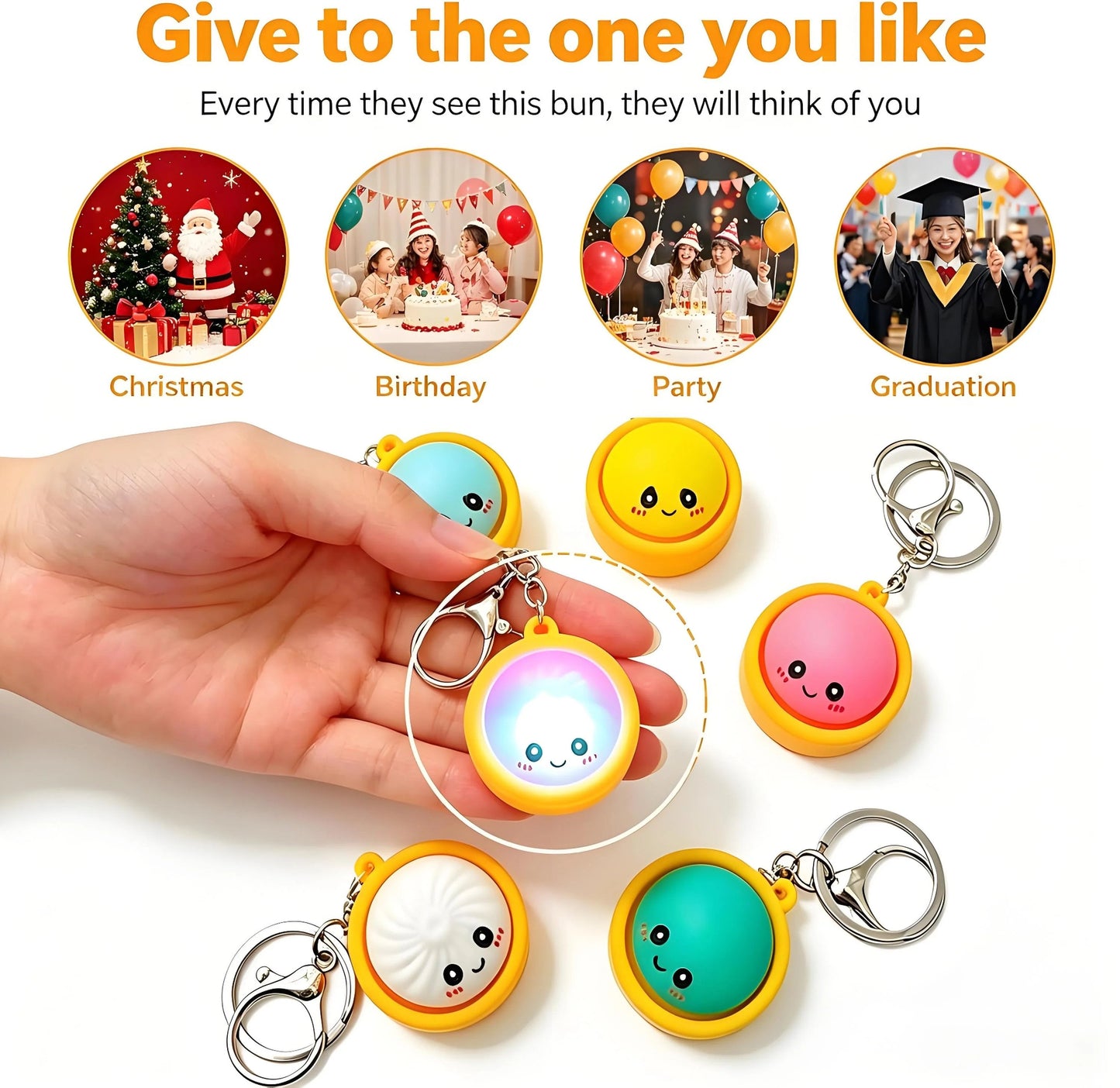 🔥🎁LAST DAY 50% OFF🔥Cute Dumpling Pressable Fidget Keychain - touch sensing light