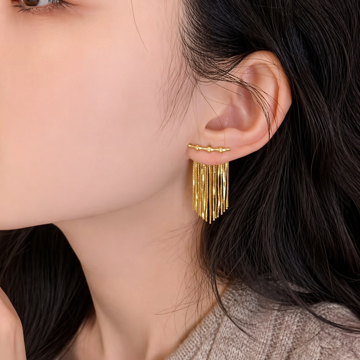 Elegant Gold Fringe Dangle Earrings