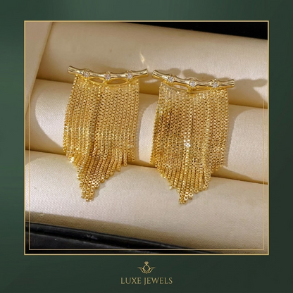 Elegant Gold Fringe Dangle Earrings