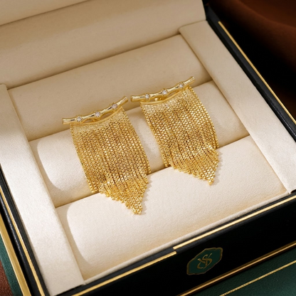 Elegant Gold Fringe Dangle Earrings