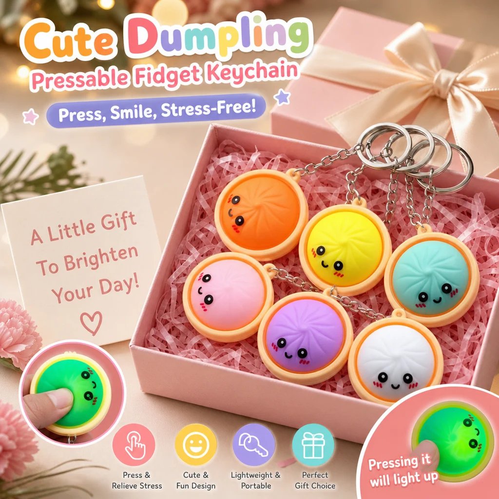 🔥🎁LAST DAY 50% OFF🔥Cute Dumpling Pressable Fidget Keychain - touch sensing light