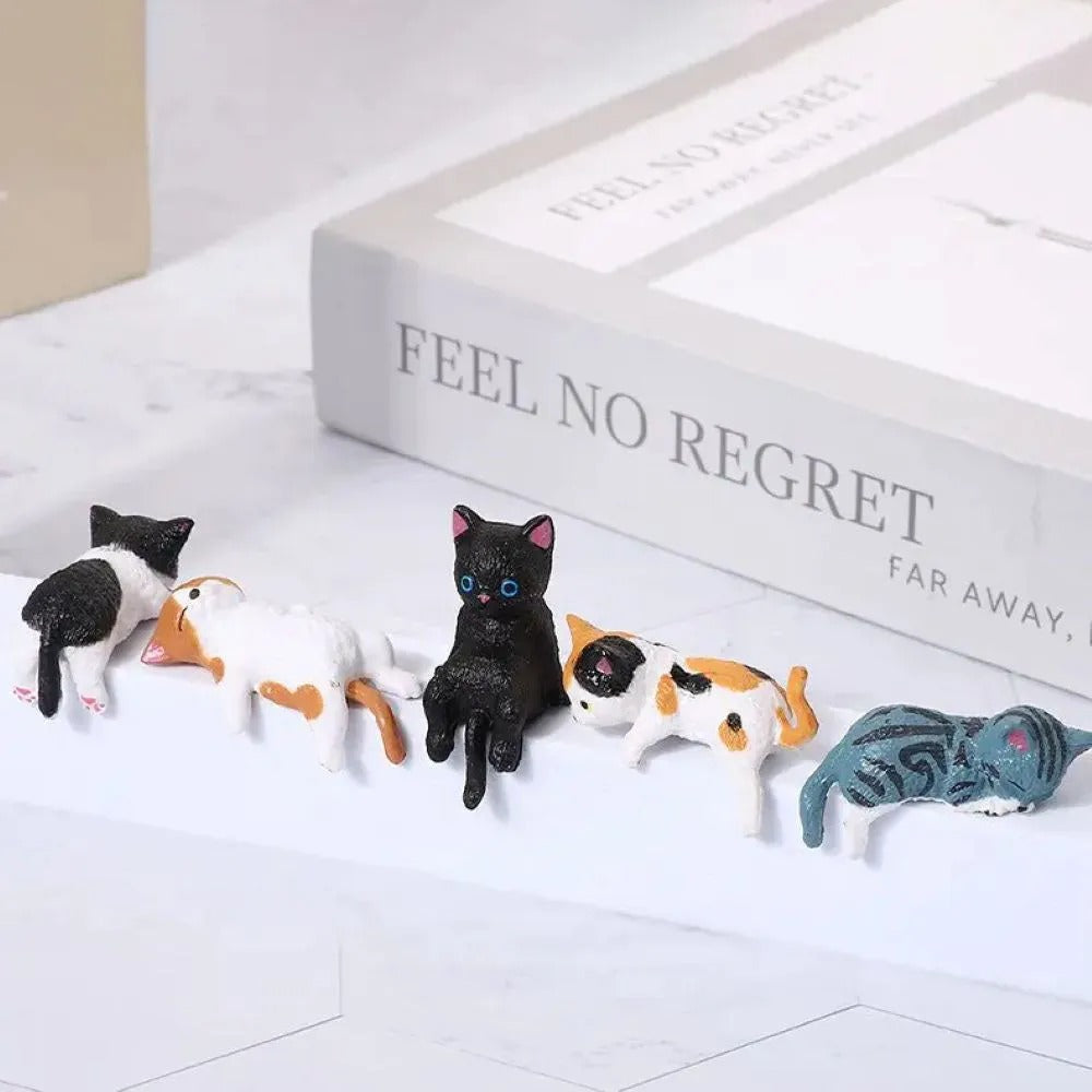 Mini Cat Desk Figurines - Set of 5 Cute Cartoon Kitty Companions
