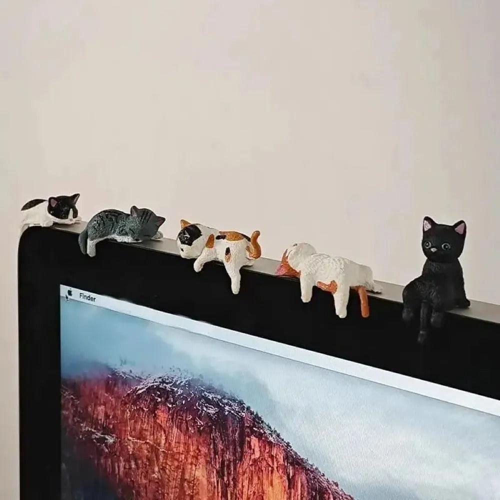 Mini Cat Desk Figurines - Set of 5 Cute Cartoon Kitty Companions