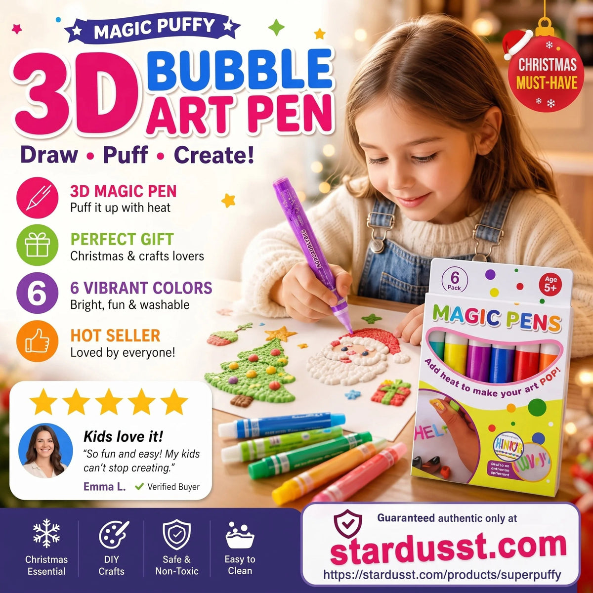 Magic Pen – Draw 3D with one stroke!🎄DIY Bubble Popcorn Drawing Pens