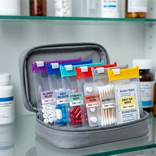 Self-sealing zipper medicine bags