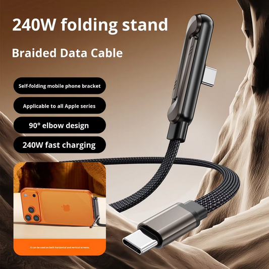 240W Braided Fast Charge Cable With Built-in Phone Stand