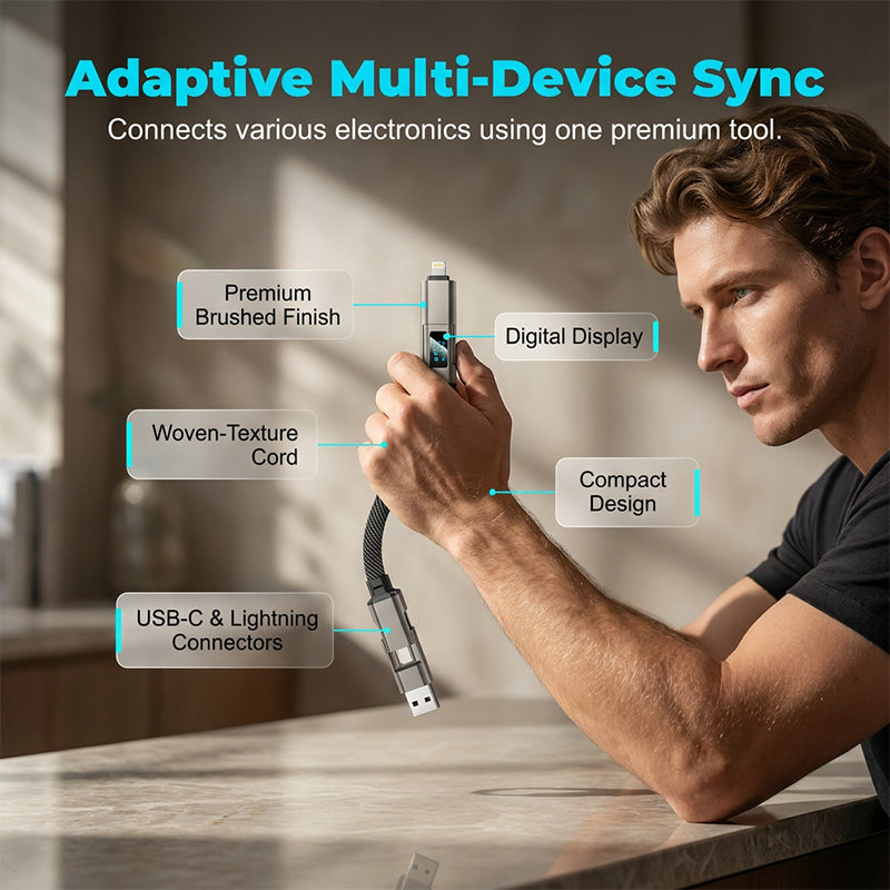 🔌 4-in-1 Charging Cable with Digital Display & Keychain – Fast-Charging